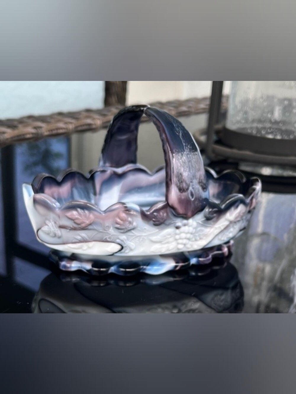 Westmoreland‎ Purple & White Slag Glass Handled Basket Dish Stunning Vintage! - Picture 4 of 12